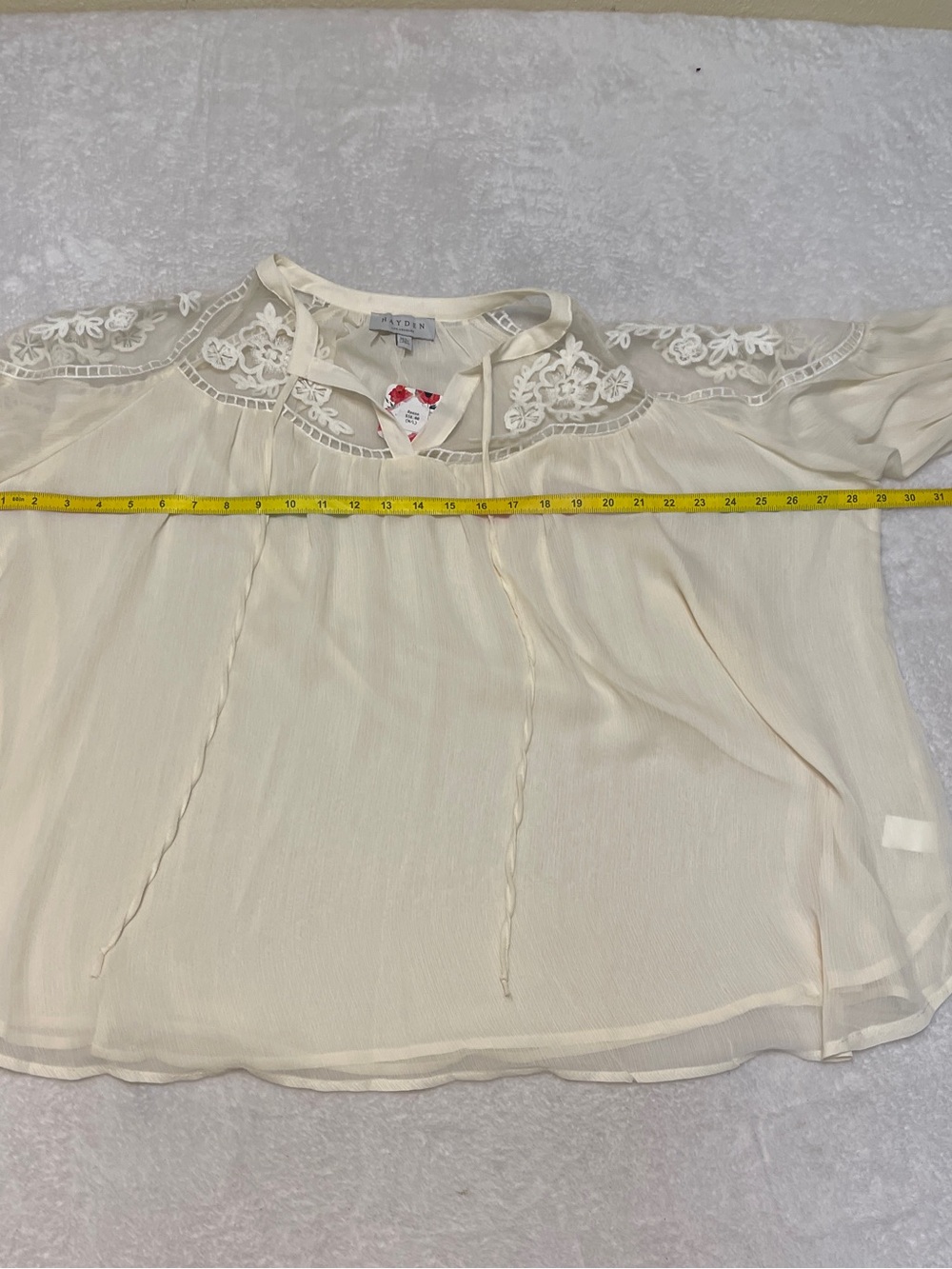 Hayden Los Angeles Sheer White Bohemian Lace Long Sleeve Peasant Blouse Top L - Picture 9 of 13